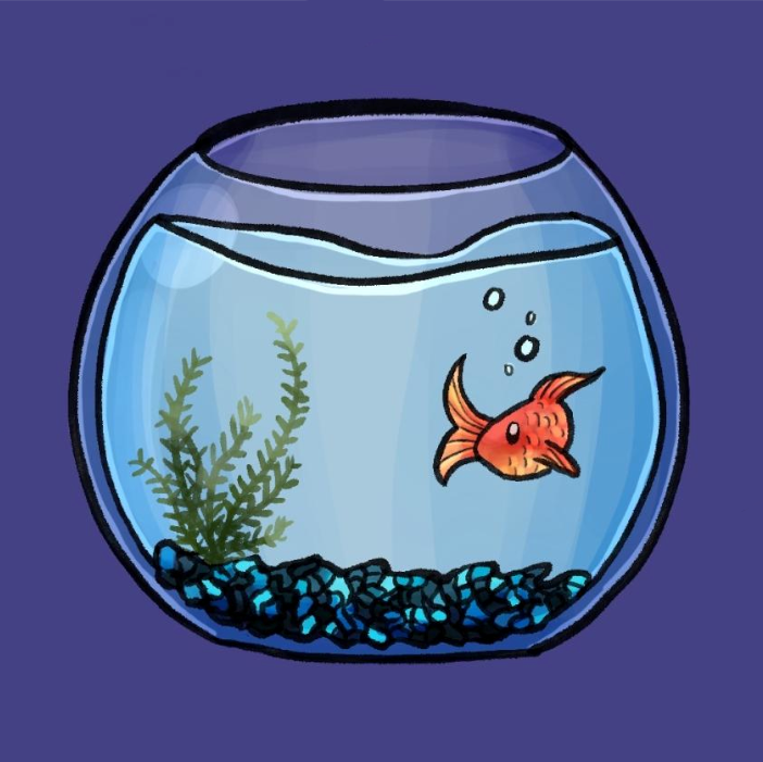 a drawing of a goldfish in a fishbowl